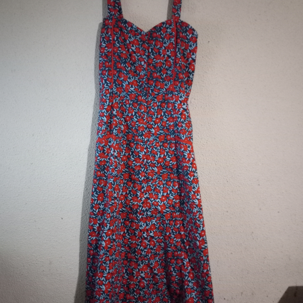 Mata Traders Red Floral Maxi Dress with Blue Leaf Print